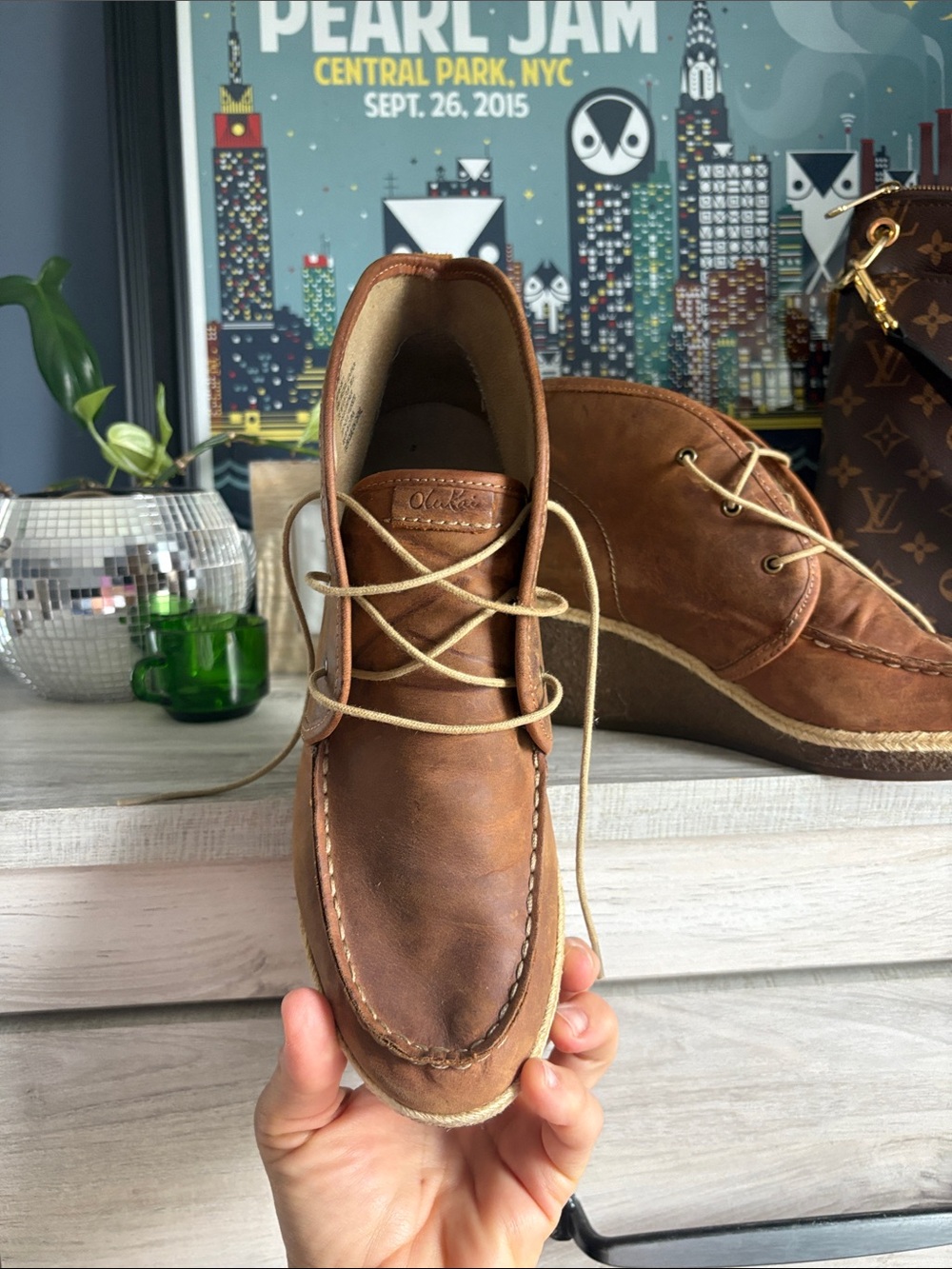 OluKai women’s Brown Leather Chukka Boots wedgie